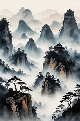 中式山水风景古建筑