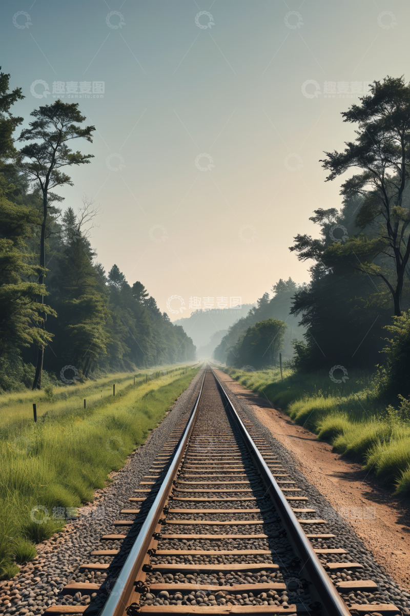 高清大图下载【趣麦麦图】林间延伸的铁路轨道