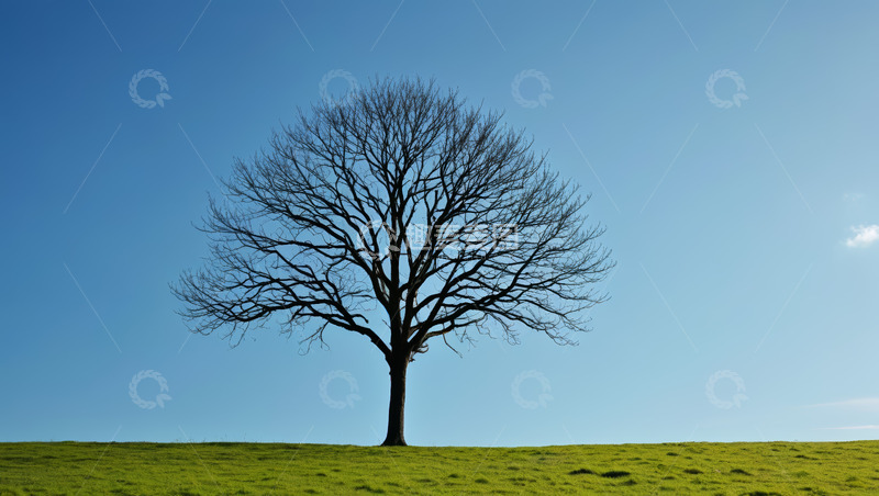 高清大图下载【趣麦麦图】草原上的单棵无叶树