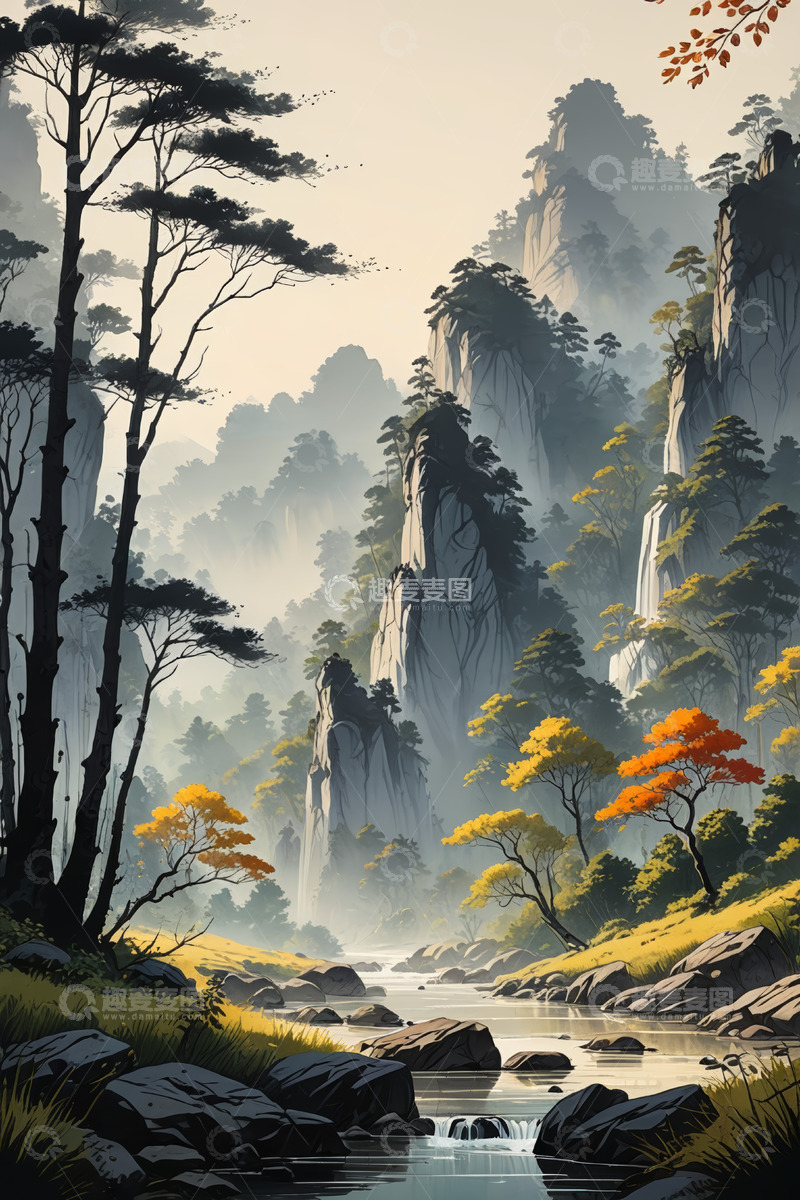 高清大图下载【趣麦麦图】山林间河流自然风光