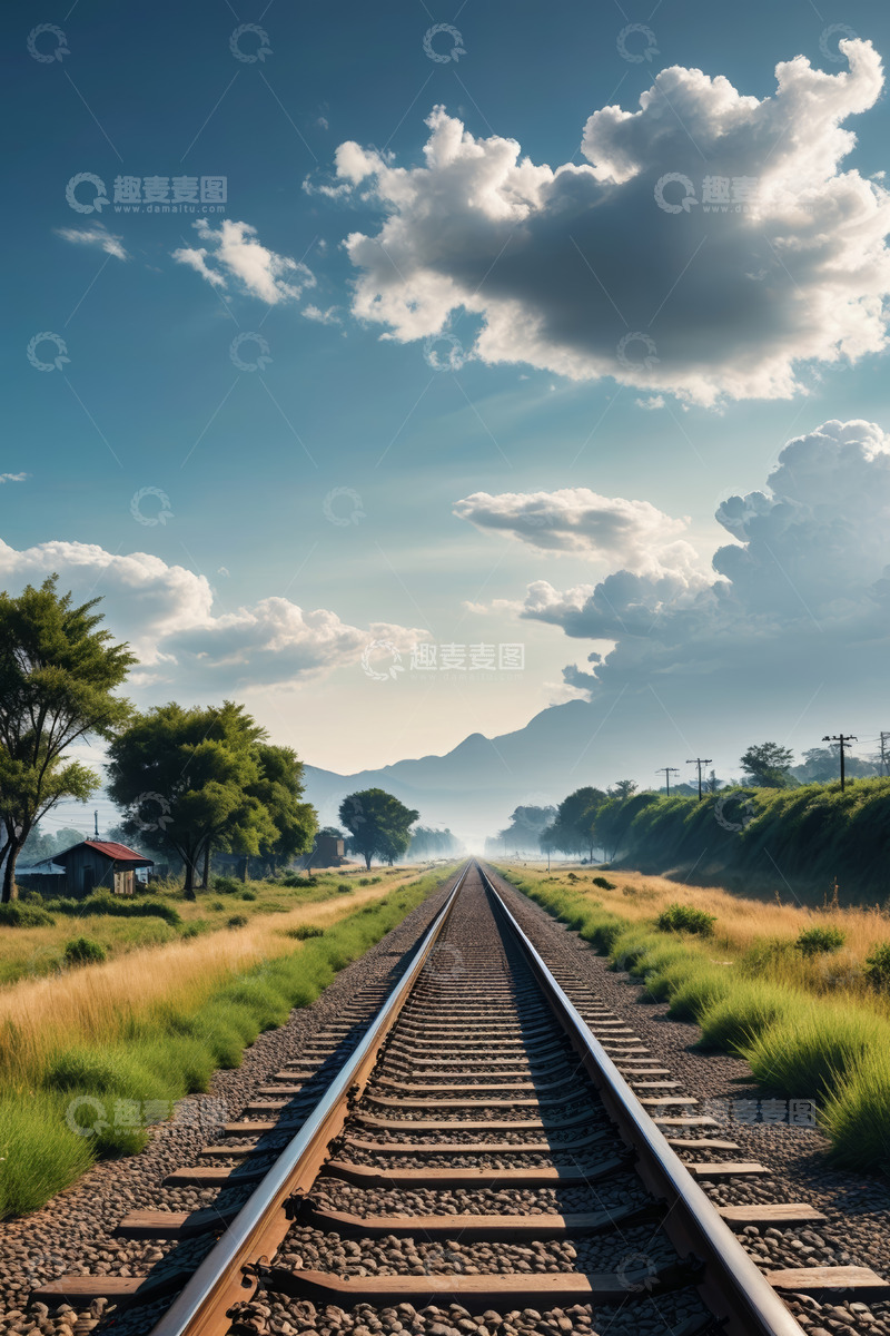 高清大图下载【趣麦麦图】田野间延伸的铁路轨道