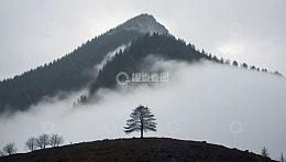 山间云雾中的孤树风景