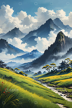 古风山水田园景观