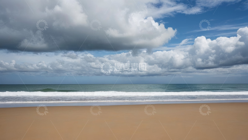 高清大图下载【趣麦麦图】海滩蓝天白云海浪风景