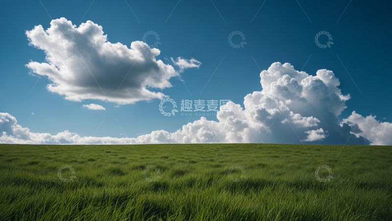 高清大图下载【趣麦麦图】蓝天白云下的绿色草原风光
