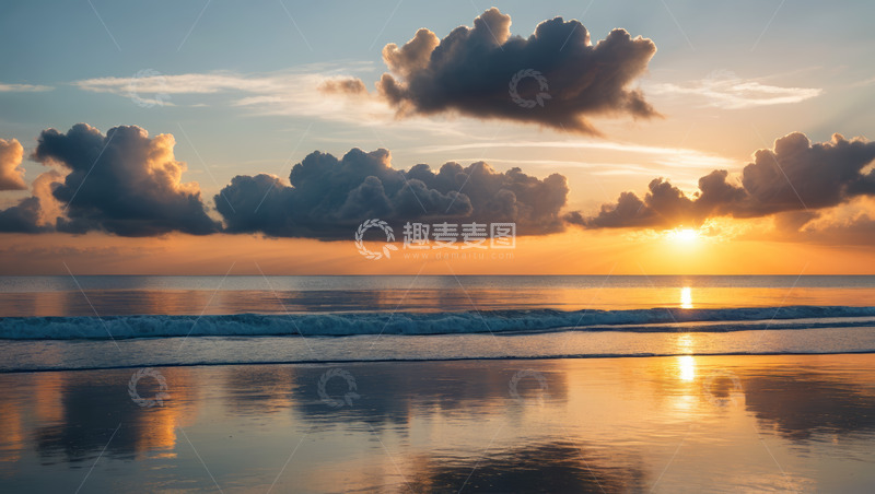 高清大图下载【趣麦麦图】海滩日落时分自然景观