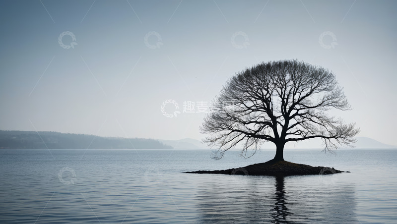高清大图下载【趣麦麦图】湖心孤树自然风光