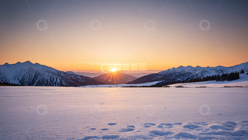 高清大图下载【趣麦麦图】雪山雪地日出全景