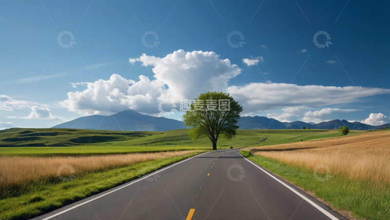 高清大图下载【趣麦麦图】原野中延伸的宽阔道路