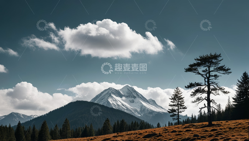 高清大图下载【趣麦麦图】雪山森林自然风光全景