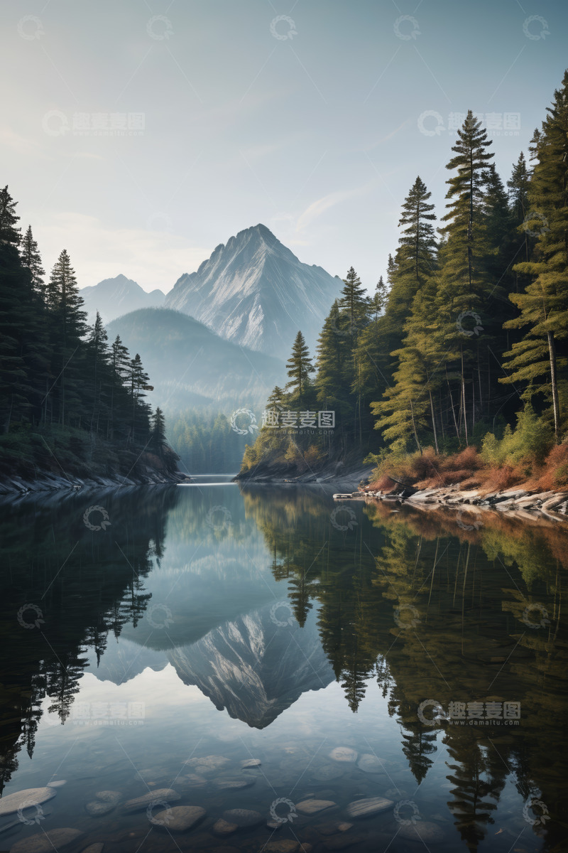 高清大图下载【趣麦麦图】山林间平静湖水自然景观
