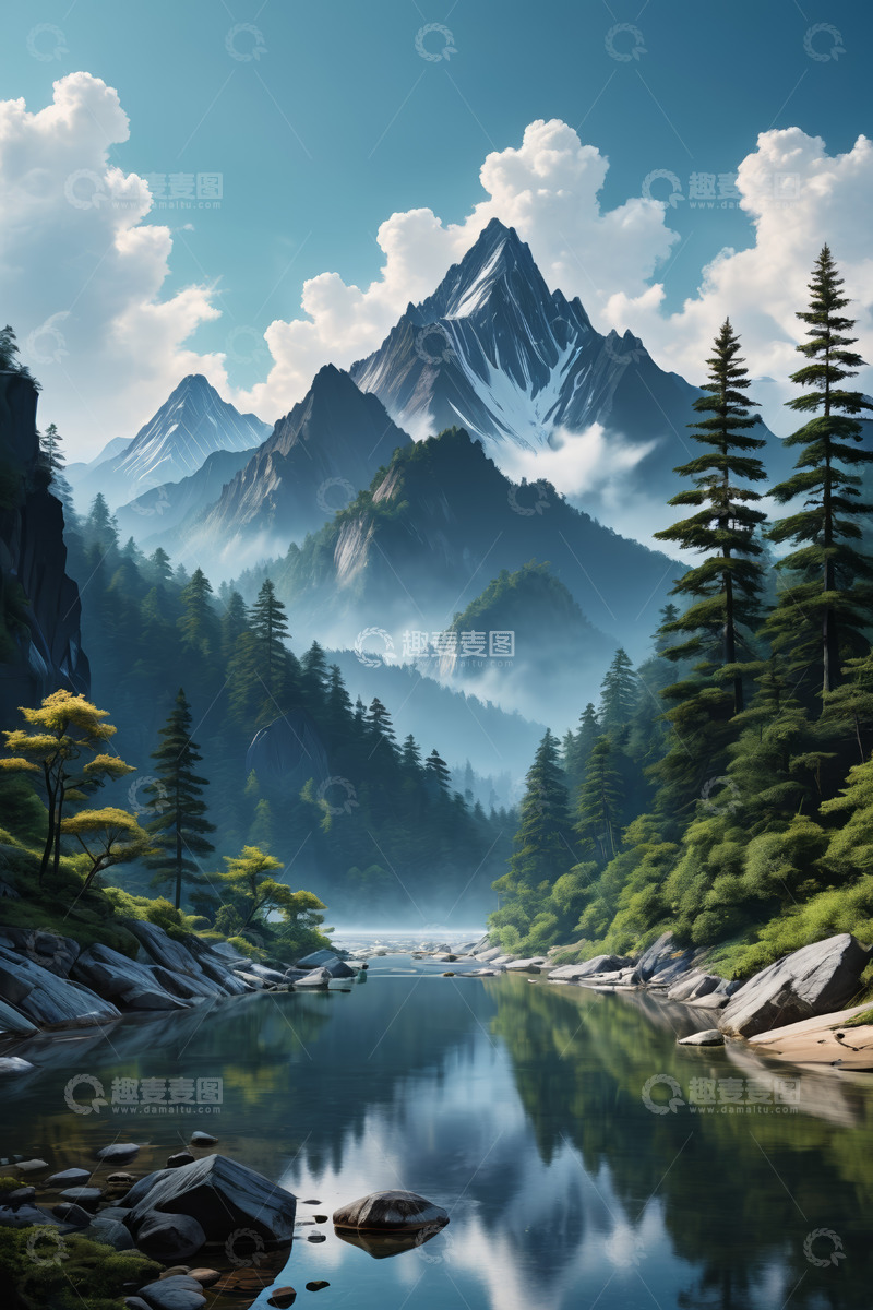 高清大图下载【趣麦麦图】山间河流与森林自然风光