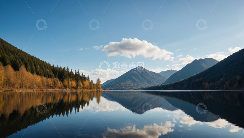 高清大图下载【趣麦麦图】山林间平静的湖泊风景