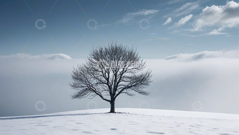 高清大图下载【趣麦麦图】雪地上的孤树与天空