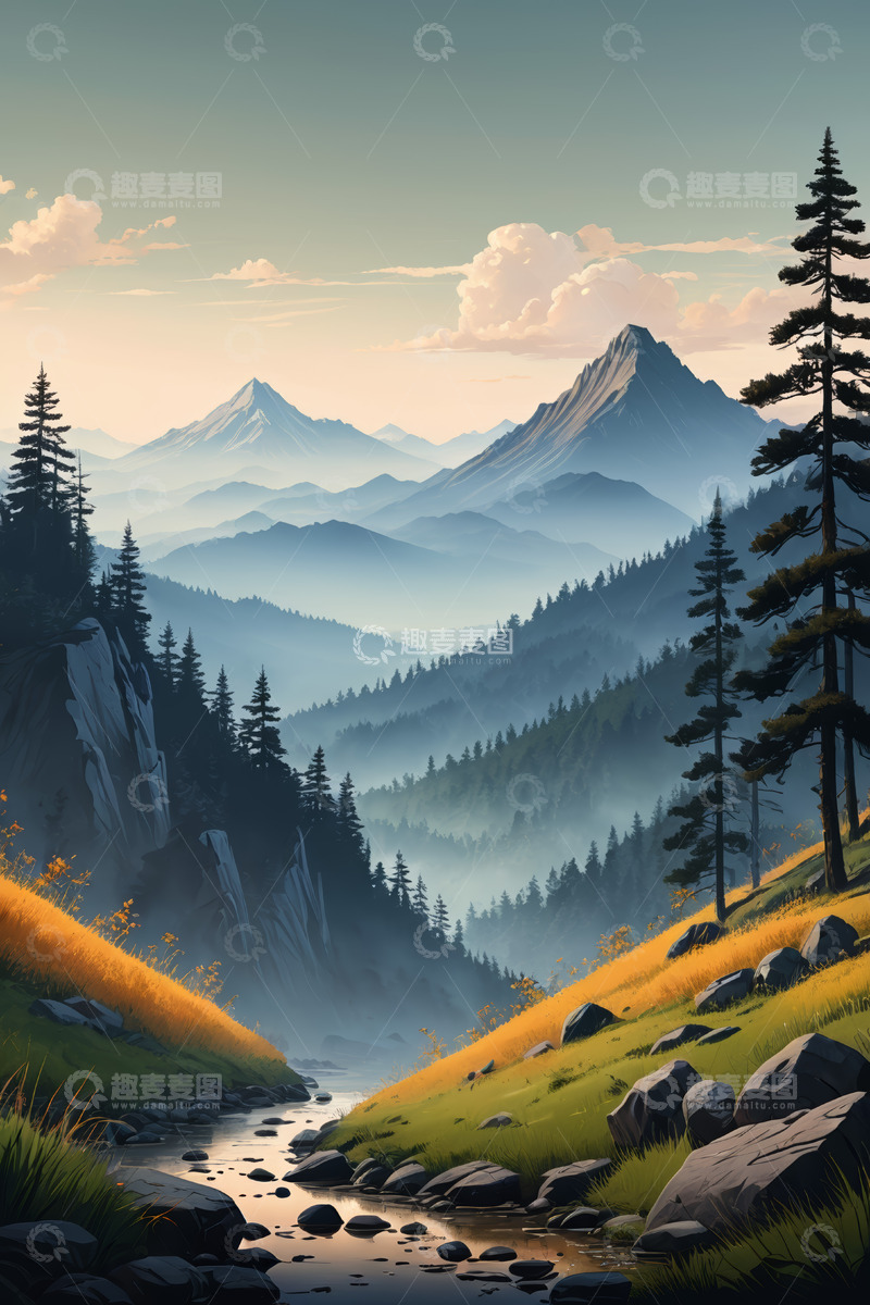 高清大图下载【趣麦麦图】山间森林溪流自然风光