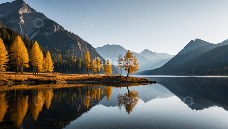 高清大图下载【趣麦麦图】山水间秋日湖景风光