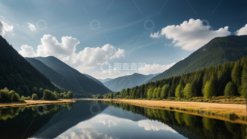 高清大图下载【趣麦麦图】山林间平静的湖泊风景