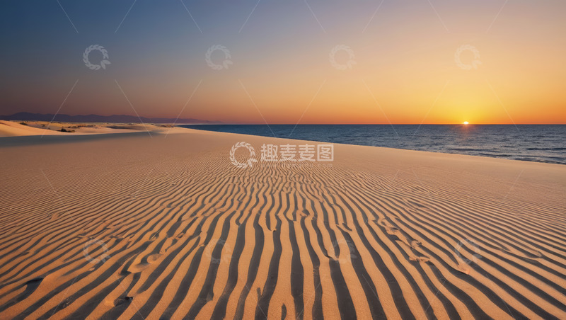 高清大图下载【趣麦麦图】海边沙漠日落景观