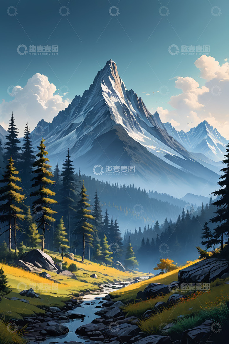 山间森林小溪自然风光