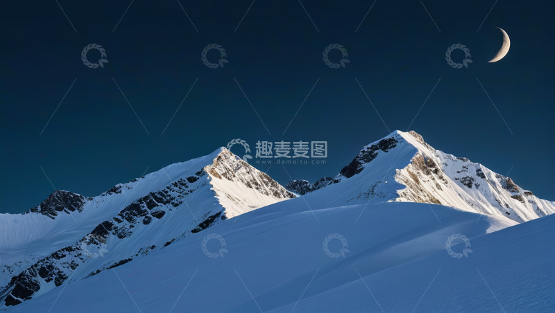 高清大图下载【趣麦麦图】雪山与新月自然景观
