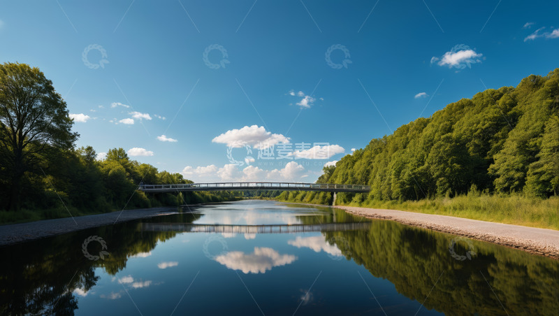 高清大图下载【趣麦麦图】河流上的桥梁与周边森林景观
