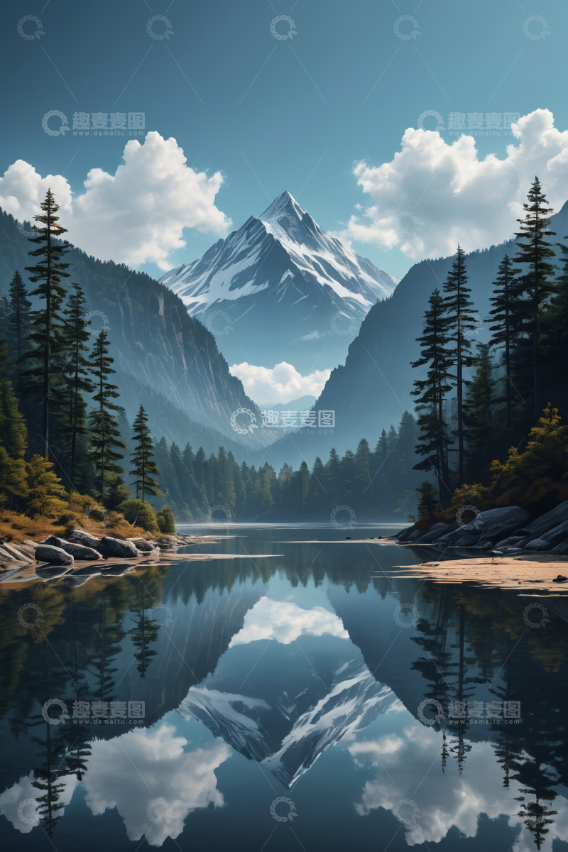 高清大图下载【趣麦麦图】雪山湖泊森林自然风光