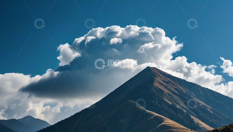 高清大图下载【趣麦麦图】蓝天白云下的巍峨山峰