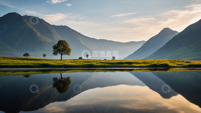 高清大图下载【趣麦麦图】山间草地湖泊自然风光