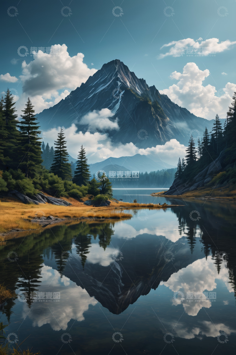 高清大图下载【趣麦麦图】山林湖泊自然风光全景