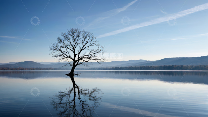 高清大图下载【趣麦麦图】湖畔孤树自然风光