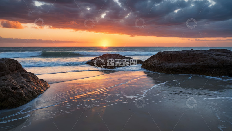 高清大图下载【趣麦麦图】海滩日落海景