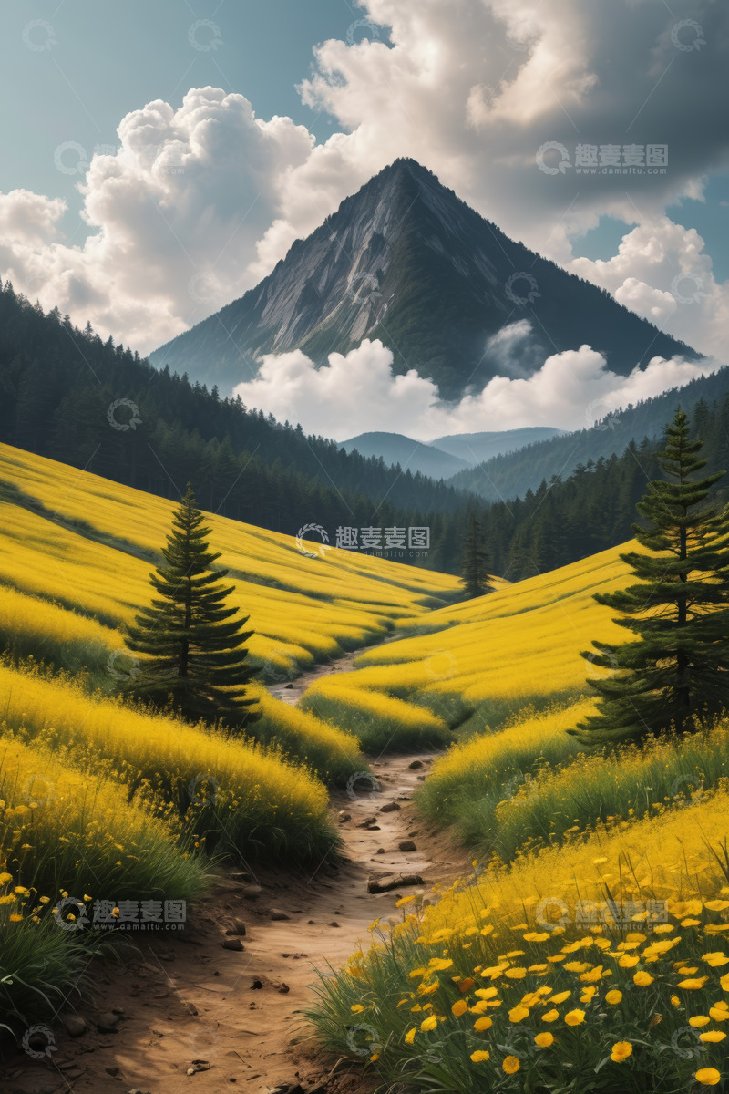 高清大图下载【趣麦麦图】山间黄花小径自然风光