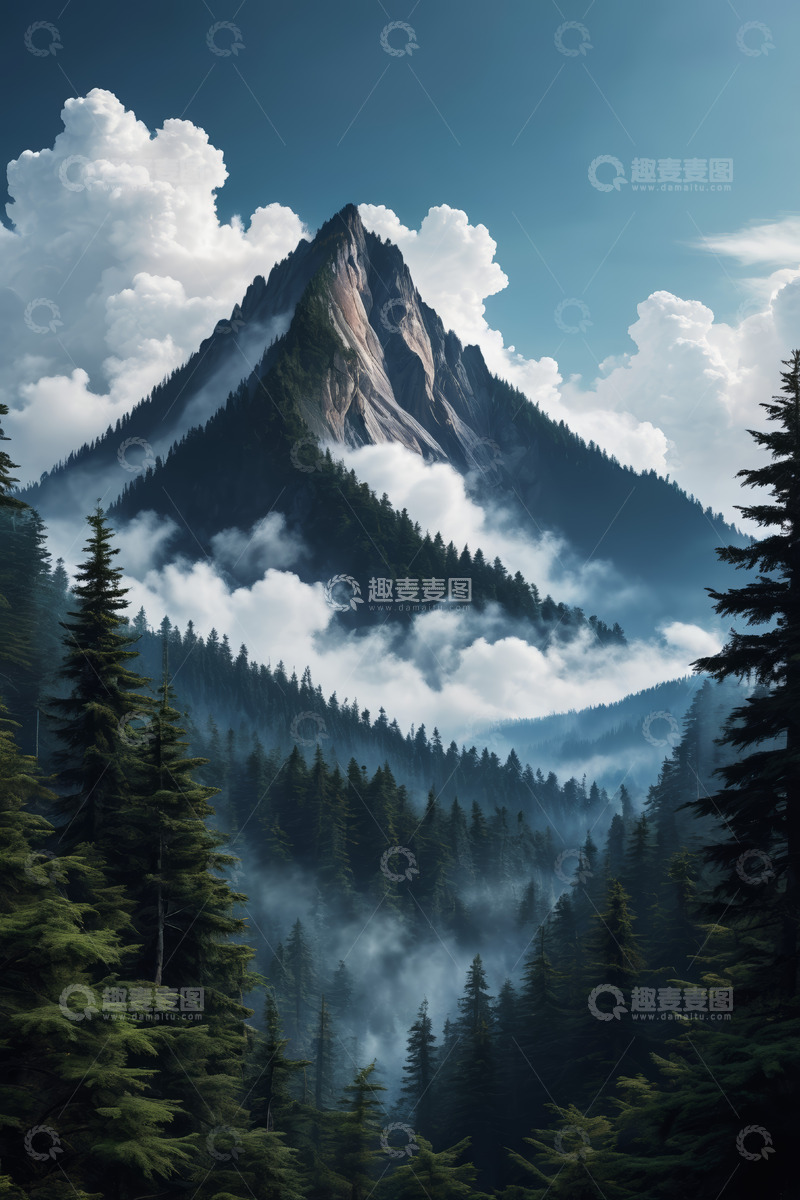 高清大图下载【趣麦麦图】云雾缭绕的山林与山峰景色