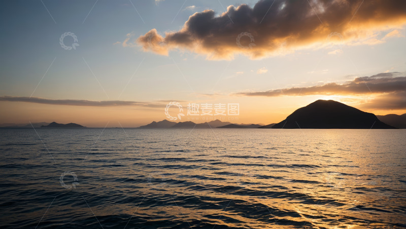 高清大图下载【趣麦麦图】海面日落时分的自然风光