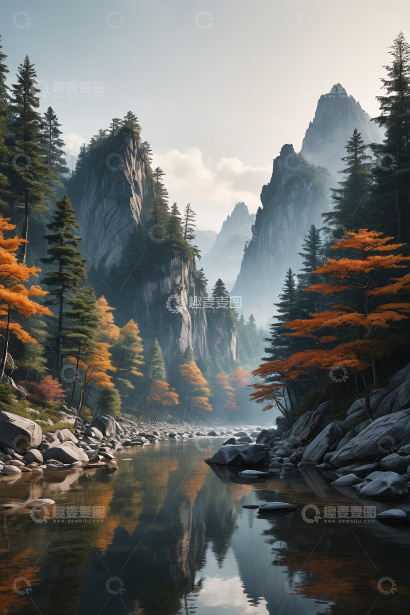 高清大图下载【趣麦麦图】山林间河流自然风光