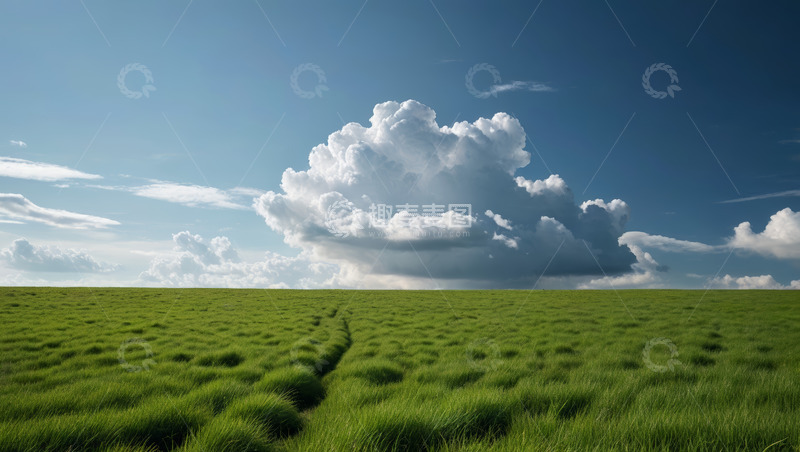 高清大图下载【趣麦麦图】广阔绿草地与蓝天白云风景