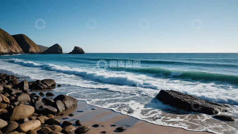 高清大图下载【趣麦麦图】海边岩石与海浪风景