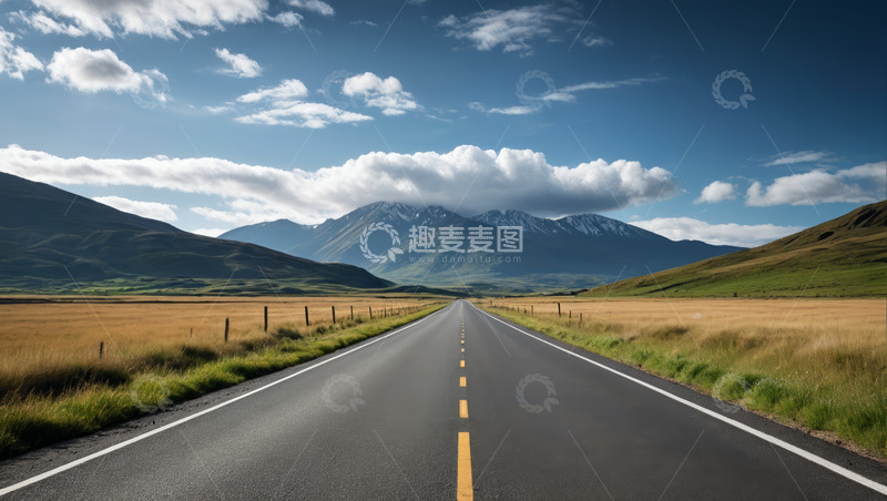 高清大图下载【趣麦麦图】开阔道路旁的自然山脉景观