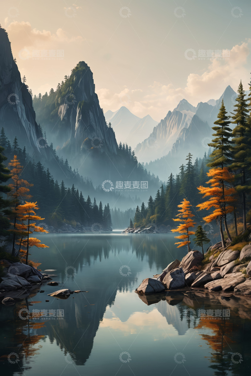 高清大图下载【趣麦麦图】山林湖泊自然风光全景