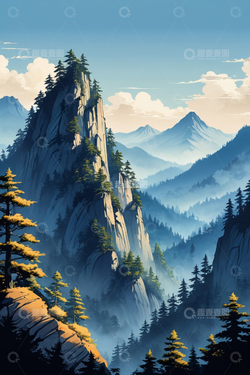 高清大图下载【趣麦麦图】山林间巍峨山峰风景