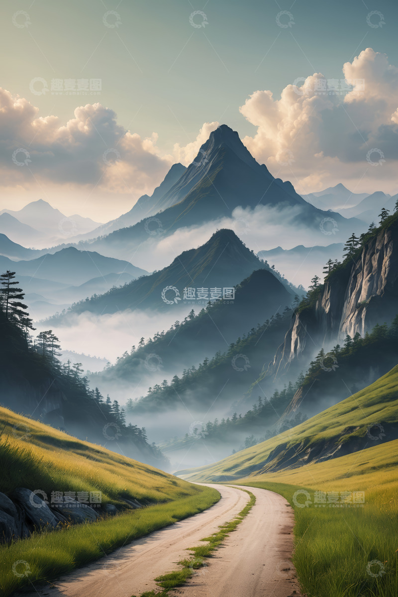 高清大图下载【趣麦麦图】山间草地蜿蜒小路自然风光