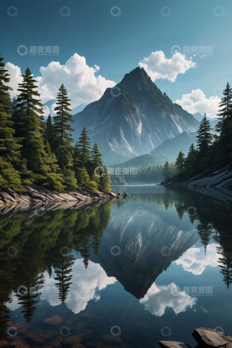 高清大图下载【趣麦麦图】山林湖泊自然风光全景