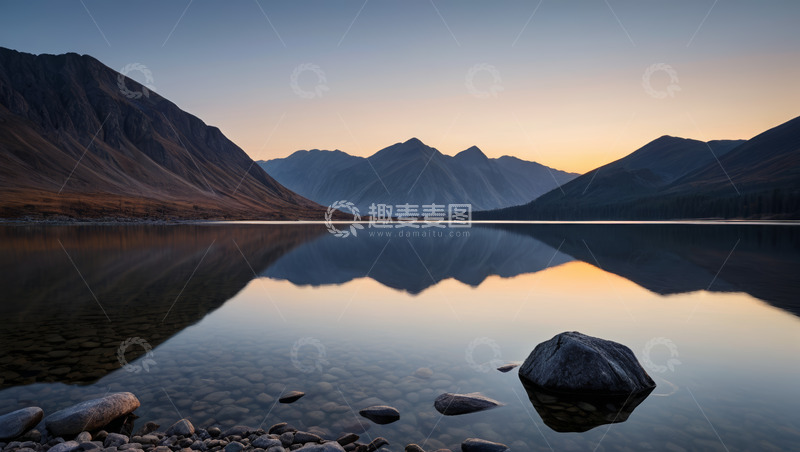 高清大图下载【趣麦麦图】山水湖泊日出倒影景观