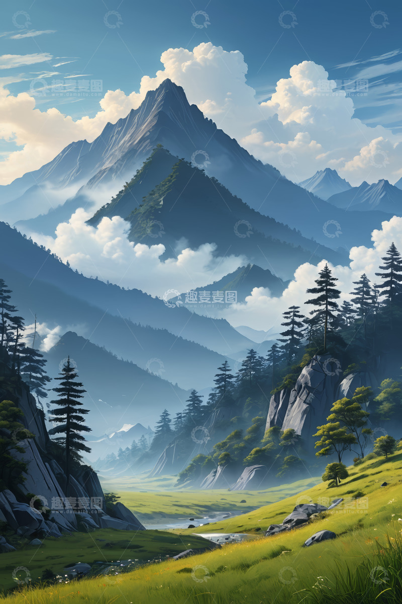 高清大图下载【趣麦麦图】山间草地森林自然风景