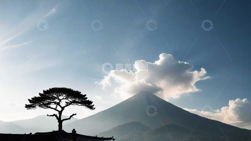 高清大图下载【趣麦麦图】富士山旁孤松自然风光