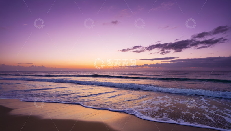 高清大图下载【趣麦麦图】海滩黄昏海浪景色