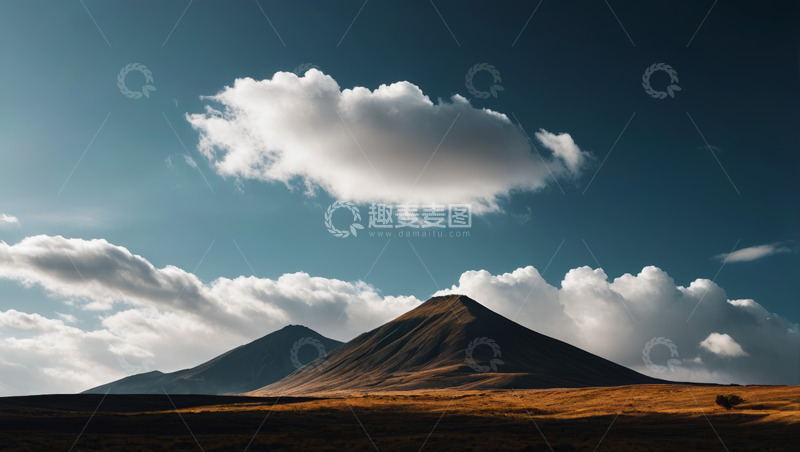 高清大图下载【趣麦麦图】蓝天白云下的远山风景