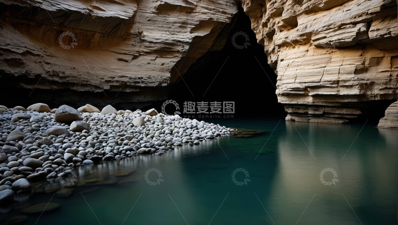 高清大图下载【趣麦麦图】峡谷内清澈水域与岩石景观