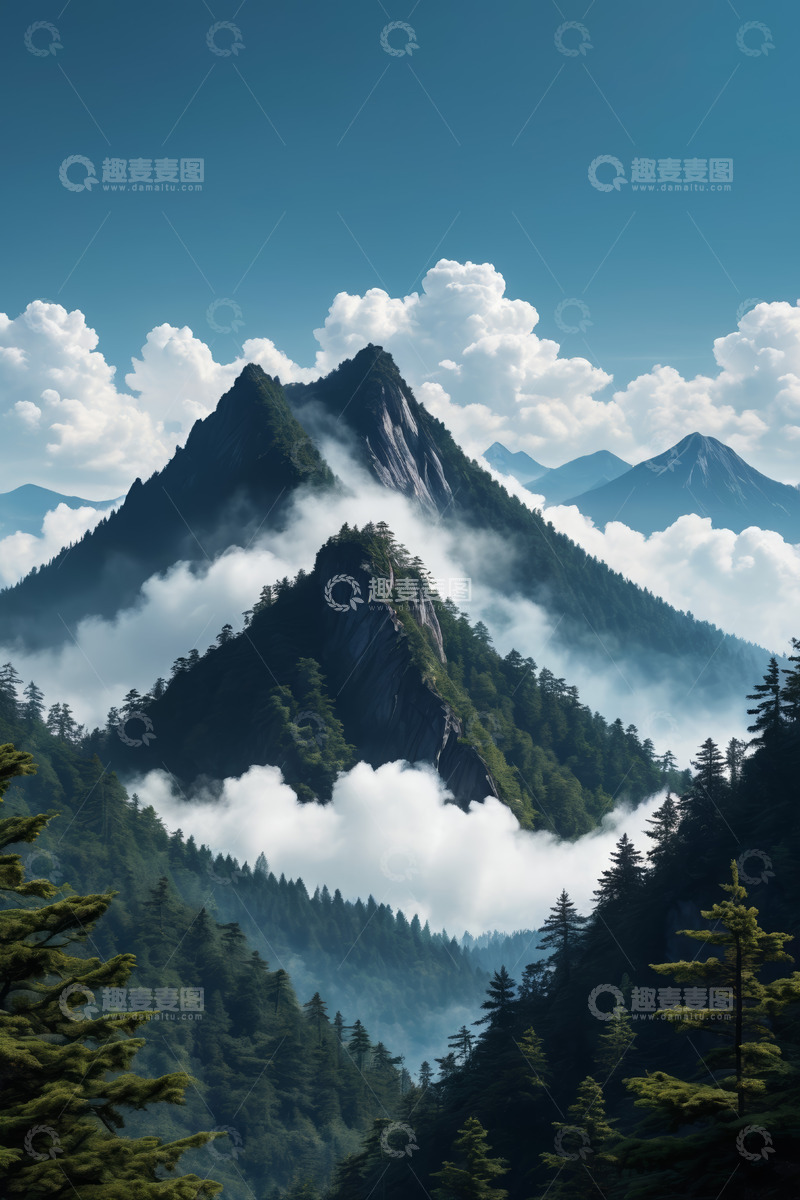 高清大图下载【趣麦麦图】云雾缭绕的山林风景