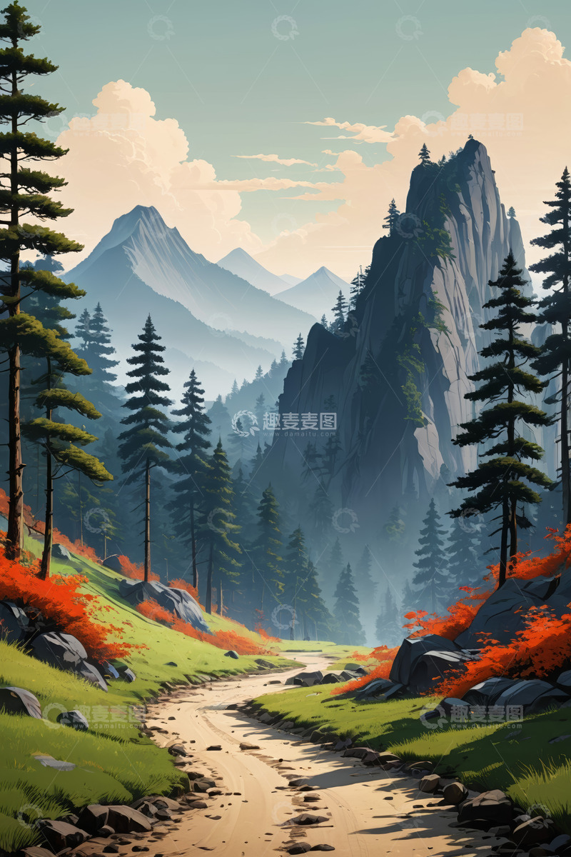 高清大图下载【趣麦麦图】山林间蜿蜒小路自然风光